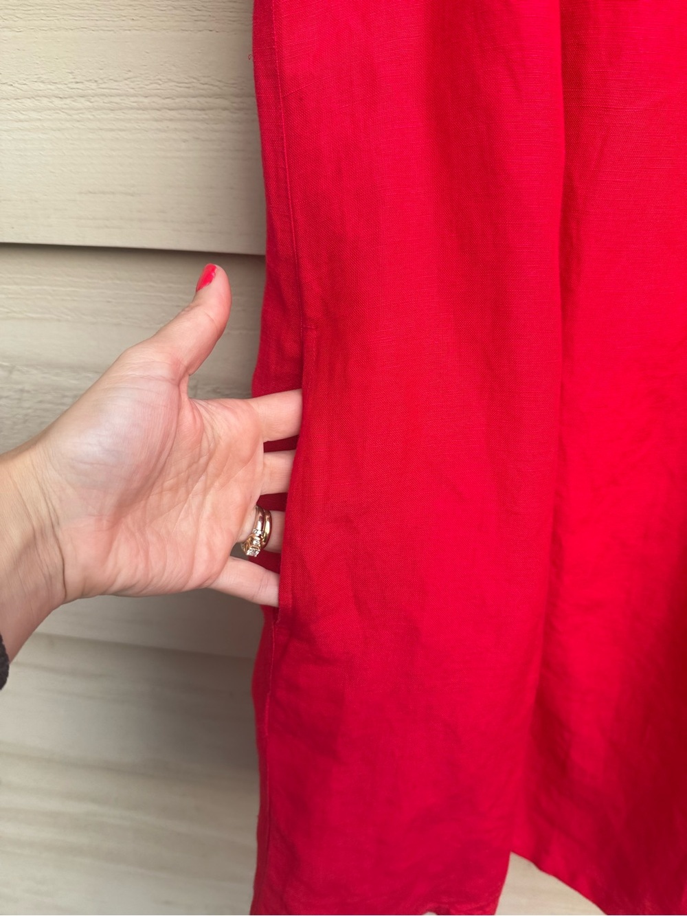 Tommy Bahama St Lucia Linen-Blend Off-the-Shoulder Coverup Dress pockets M red - Picture 3 of 6